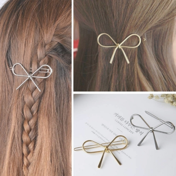 2pc Gold & Silver Bow Hair Clips - Picture 3 of 3